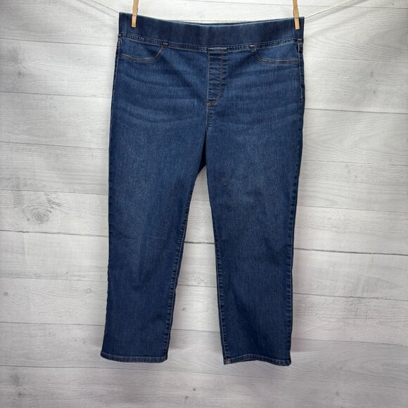 Talbots Flawless Jeans Womens Size 14 Pull-On Crop Flare Blue Denim Stretch - Picture 2 of 11